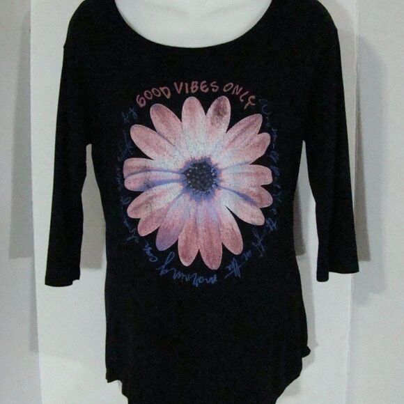 23 Love Street "Good Vibes Only" Black Scoop Neck Tee Size Medium - Picture 1 of 8